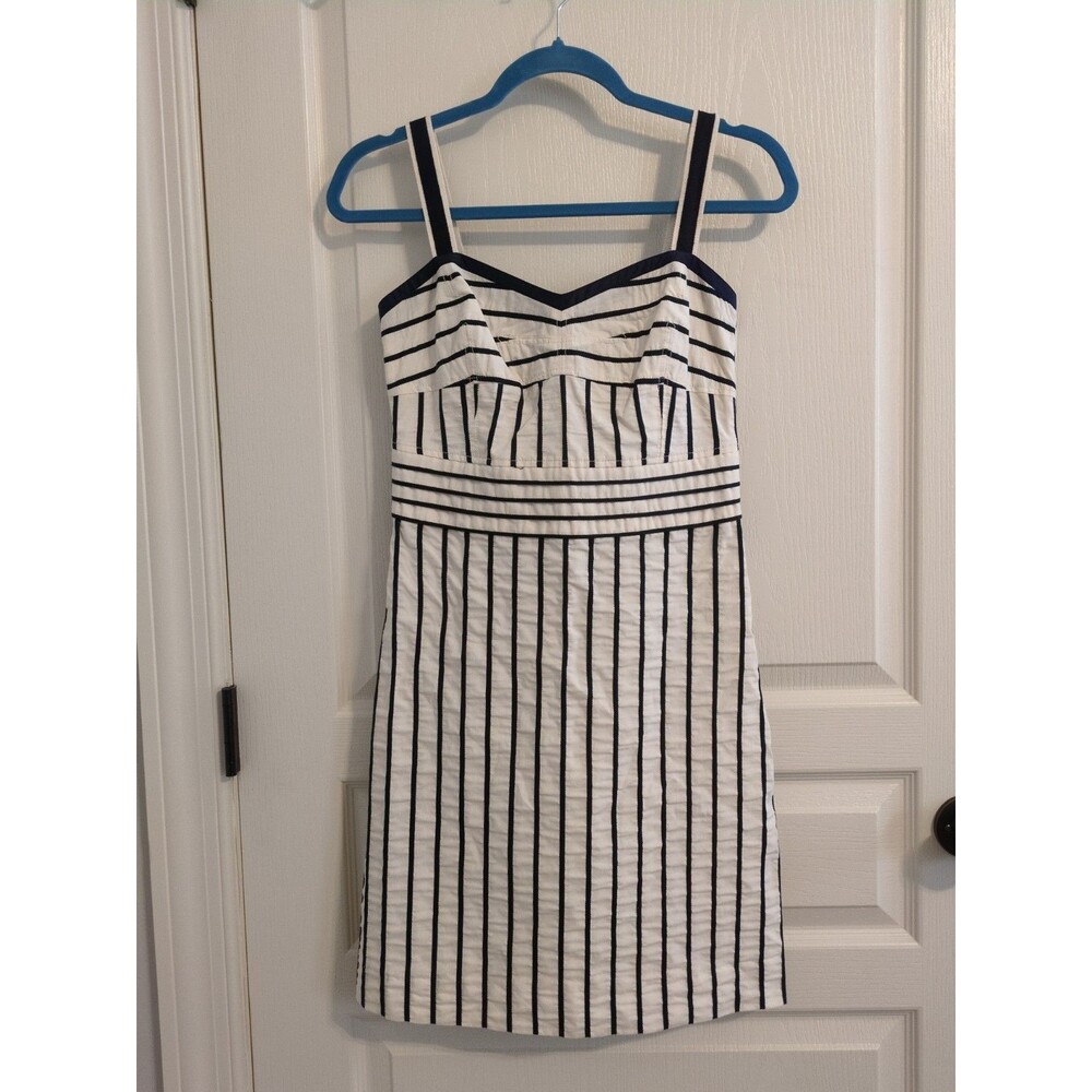 NWT Tory Burch Nautical Stripe Ivory Cream&Navy Blue Kinsley Casual Dress Size 0
